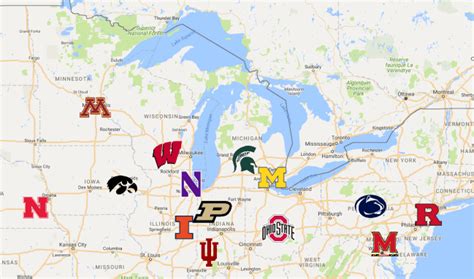 Big Ten Map | Teams - Sport League Maps : Maps of Sports Leagues