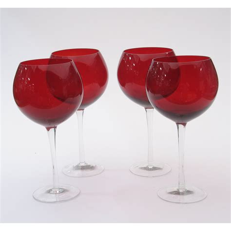 Certified International Glass Stemware Ruby Red Wine Glasses (Set of 4 ...