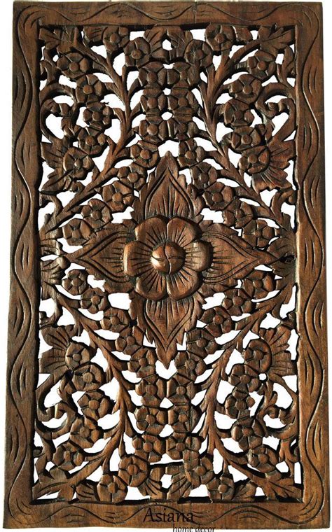 Wood Carved Wall Panel. Hand Carved Floral Wall Art Decor. Rustic Wall ...