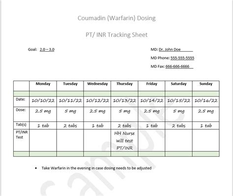 Coumadin warfarin Dosing / PT/INR Tracking Sheet - Etsy