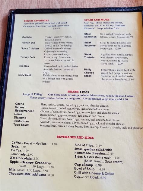 Menu at Firehouse Café restaurant, Diamond Springs