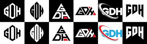 GDH letter logo design in six style. GDH polygon, circle, triangle ...