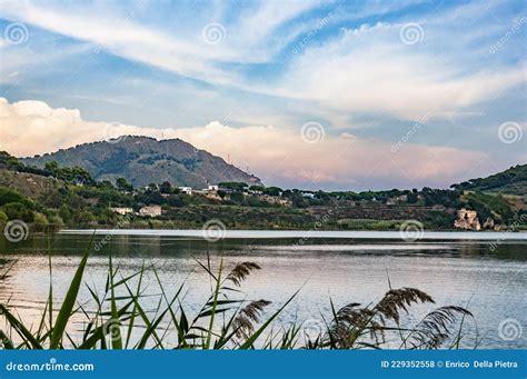 View of the Averno Lake in Naples, Italy, at Sunset Stock Photo - Image ...