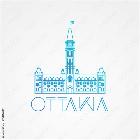 City hall. Vector Ottawa Canada landmark. Modern linear minimalist icon ...