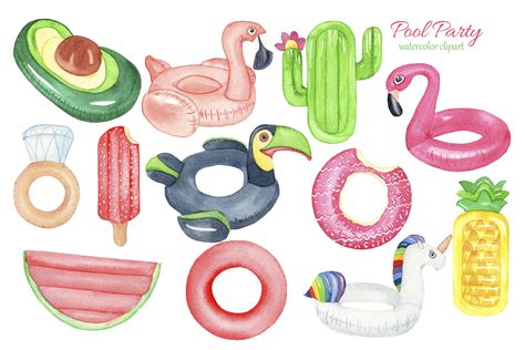 Pool Float Watercolor Clipart Pool Party Birthday Clipart By Svitlana ...