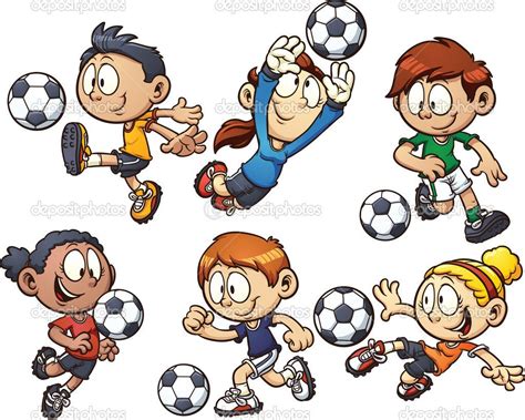 Cartoon kids playing soccer. Vector clip art illustration with simple ...