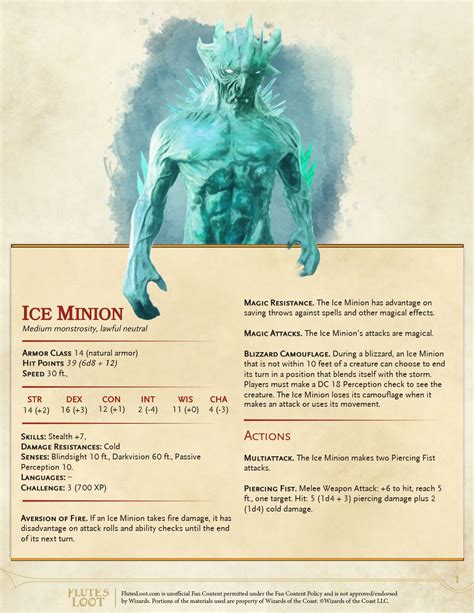 Ice Minion D&D 5e Homebrew Monster | Dnd dragons, Dnd monsters, Dungeons and dragons homebrew