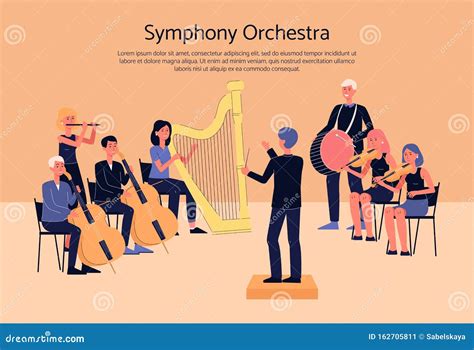 Symphony Orchestra Musicians Playing Classical Instrumental Music on Stage Stock Vector ...