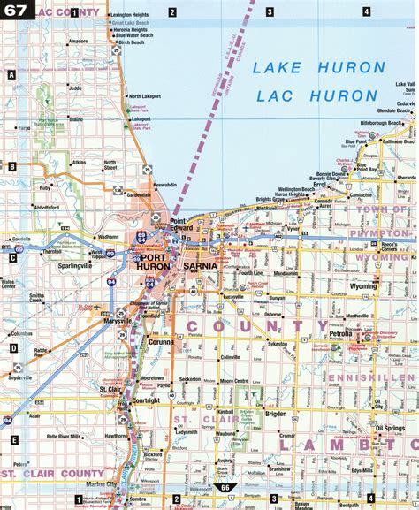 Road map Sarnia city and Port Huron surrounding area (Ontario, Canada) free large