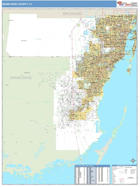 Miami-Dade County, FL Zip Code Wall Map Basic Style by MarketMAPS ...