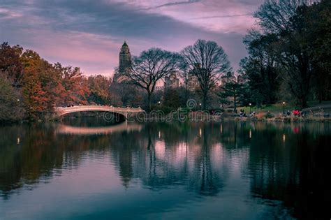 The Famous Bow Bridge in Central Park during the Sunset. Stock Image ...