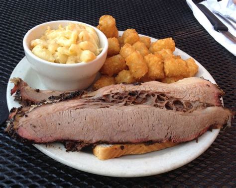 Fox Brothers BBQ brisket plate with tots, and mac 'n' cheese. | Atlanta food, Food, Atlanta ...