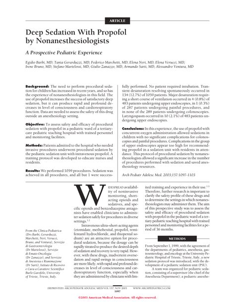 (PDF) Deep Sedation With Propofol by Nonanesthesiologists