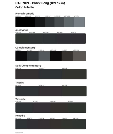 RAL 7021 - Black Gray color palettes - colorxs.com