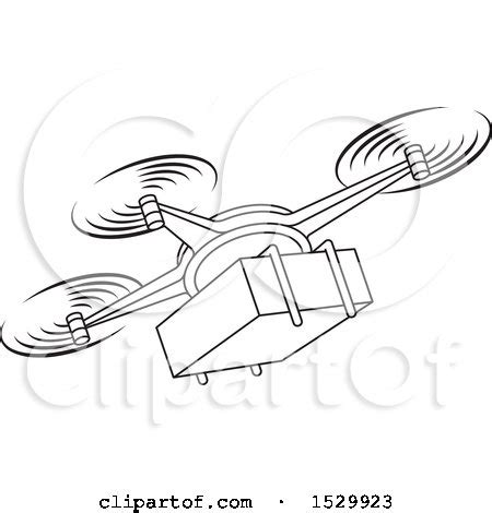 Clipart of a Black and White Delivery Drone Flying with a Package ...