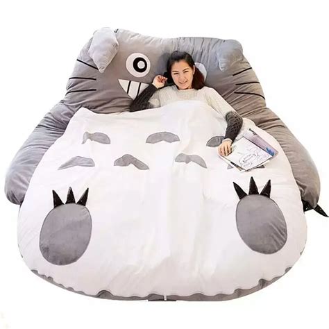 210cm x 170cm Pop Japanese Anime Gray Totoro Plush Bed Beanbag Big Stuffed Cartoon Totoro ...