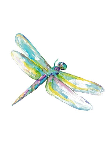 Dragonfly Painting Watercolour Bright Colorful Wall Art Bug - Etsy