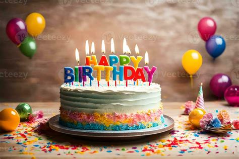 happy birthday cake with candles. AI-Generated 33767101 Stock Photo at Vecteezy