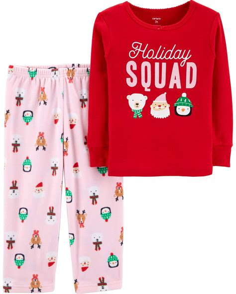 Carter's Toddler Girls' 2 Piece Christmas Cotton & Fleece Pajamas ...