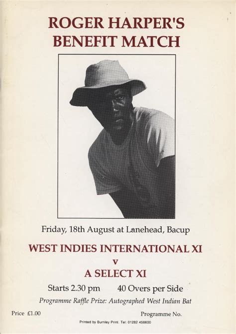 WEST INDIES XI V SELECT XI (BACUP) 1995 CRICKET PROGRAMME - ROGER ...