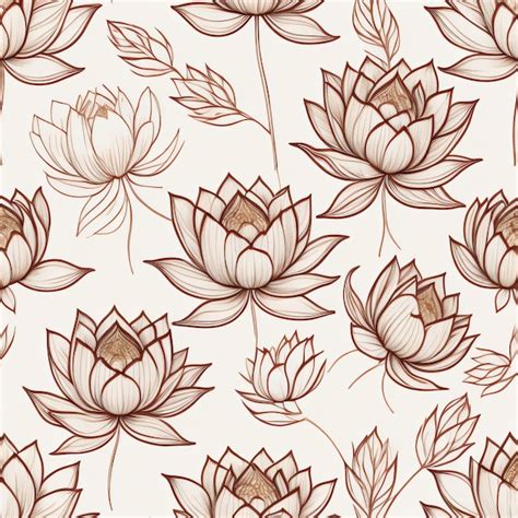 Premium AI Image | Seamless pattern with lotus flowers on a beige ...