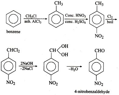 How will you bring about the following conversions? "4-nitrobenzaldehyde from benzene ...