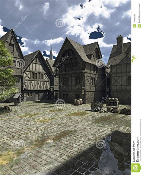 Medieval or Fantasy Town Square Stock Illustration - Illustration of thatched, europe: 105853369