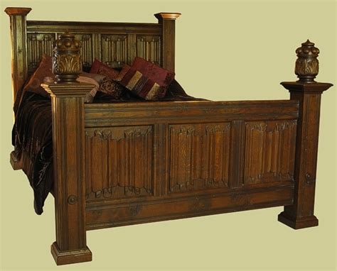 Hand Carved Oak Linenfold Bed in Timber Framed House