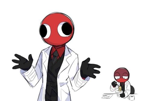 a man in a lab coat standing next to a cartoon character with his hands out