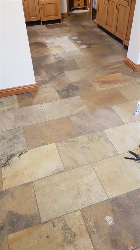 Sandstone Tiled Kitchen Floor Renovated in Mapplewell, Barnsley - Tile Cleaners | Tile Cleaning