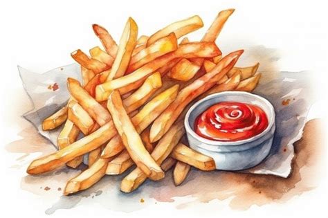 Premium AI Image | A painting of a bowl of ketchup and french fries ...