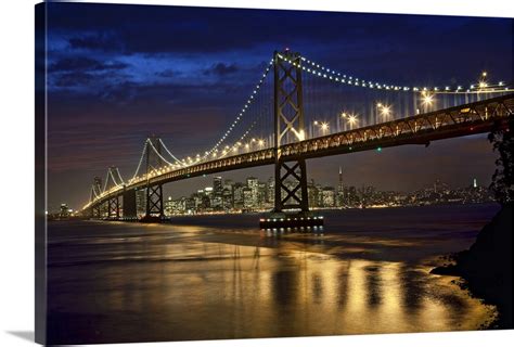 Oakland Bay Bridge and San Francisco skyline at night Wall Art, Canvas ...