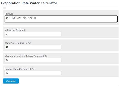 Evaporation Rate (Water) Calculator - Calculator Academy