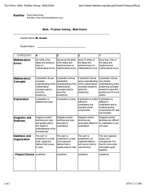 your rubric math - problem solving math rubric | Rubric (Academic) | Physics & Mathematics