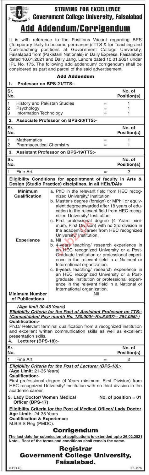 Government College University Faisalabad Faculty Jobs 2021 2024 Job Advertisement Pakistan