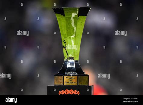 The champion trophy is pictured during the award ceremony after Paris Saint-Germain defeated ...