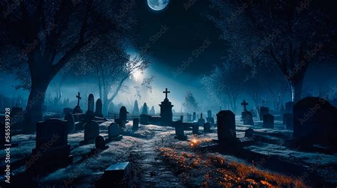 Spooky Cemetery At Night