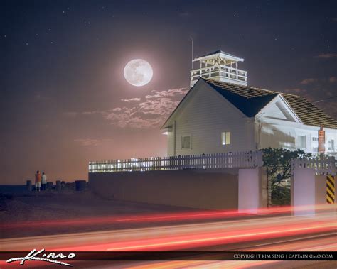 Moon Rising Over House of Refuge Stuart Florida | HDR Photography by Captain Kimo