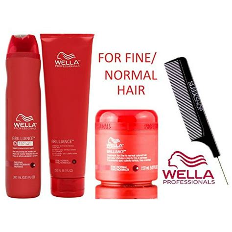 Wella - Wella BRILLIANCE Shampoo & Conditioner for FINE to NORMAL, COLORED HAIR Set (with Sleek ...