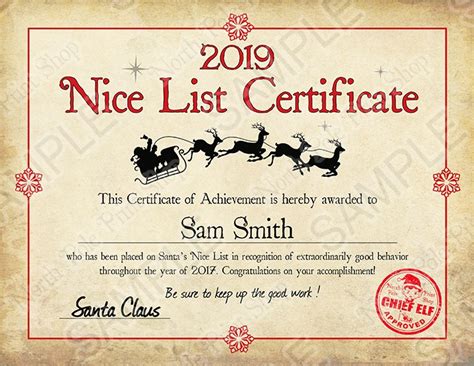 Written By Santa: Nice List Certificate from Santa