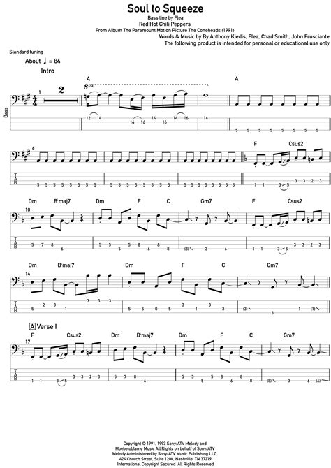 Soul To Squeeze Sheet Music | Red Hot Chili Peppers | Bass Guitar Tab