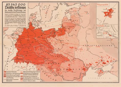 A demographics map depicting the locations of German populations throughout Europe. At the time ...