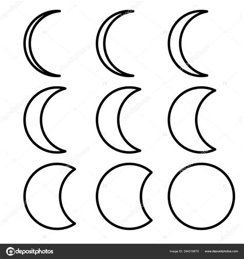 Moon Phases Vector Illustration Web Line Icon Outline Symbols Stock ...