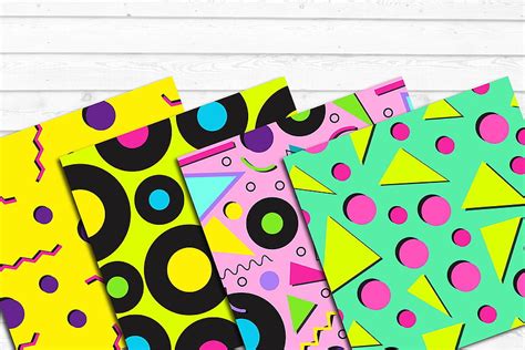 80s 90s Style Retro Neon Pop Art Pattern Digital Papers, 80s Neon ...