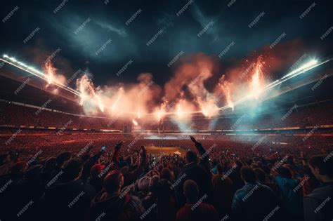 Premium AI Image | a stadium with a fireworks display in the background