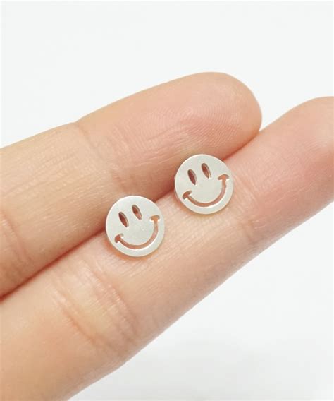 Smiley face silver earrings, sterling silver, petite earrings,dainty ...