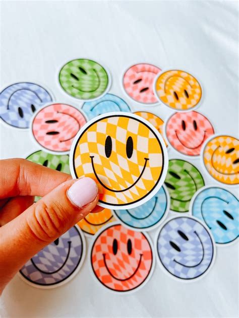 Wavy Checkered Smiley Face Stickers Waterproof Stickers - Etsy