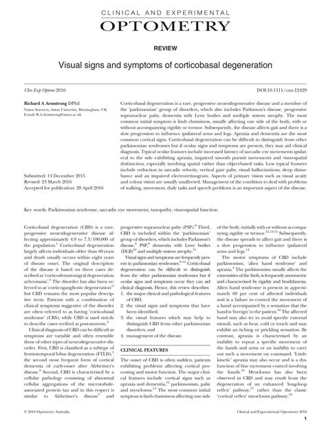 (PDF) Visual signs and symptoms of corticobasal degeneration