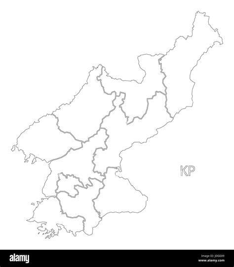 North Korea provinces outline silhouette map illustration with black ...