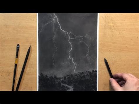 How to Draw a Lightning in Charcoal - Stormy Night Landscape Drawing ...